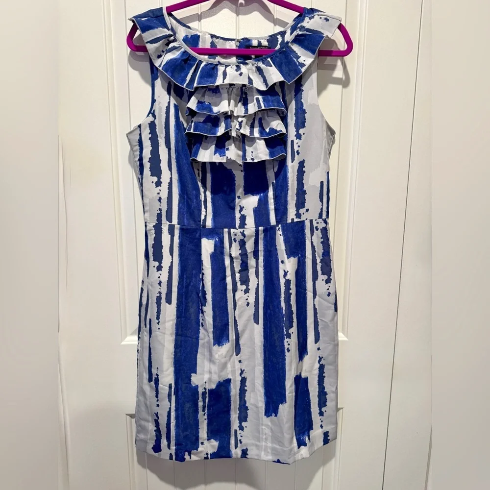 Banana Republic Blue and White Grey Patterned Dress
